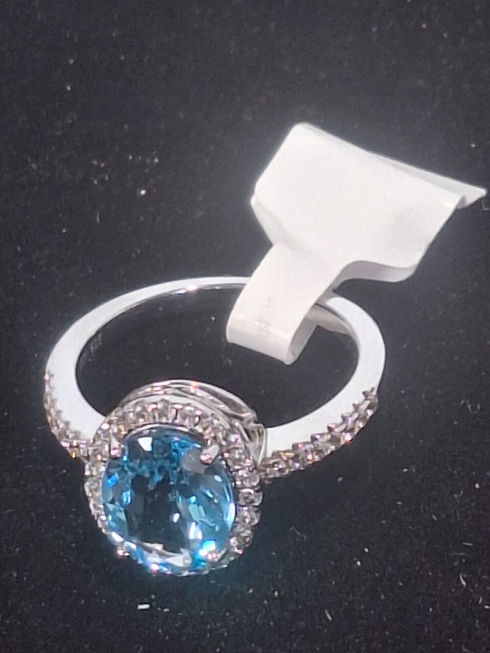 925 Sterling Silver Blue 2.60ct Topaz Halo Ring Oval Light Blue Size 6.5 NIB